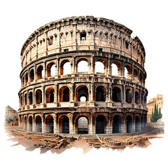 AI art features the majestic Roman Colosseum, isolated on clear, highlighting its timeless beauty and brilliance