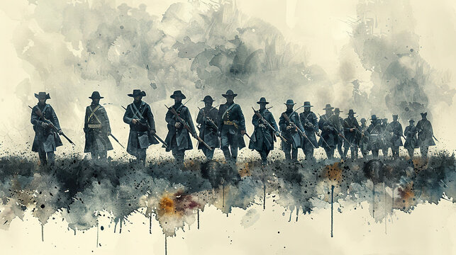 Confederate soldiers march in Civil War art. Generated by AI