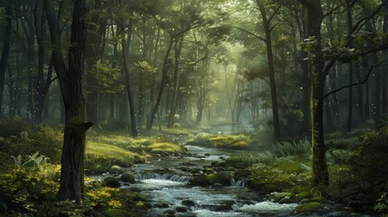 Obraz premium Serene forest with a flowing stream