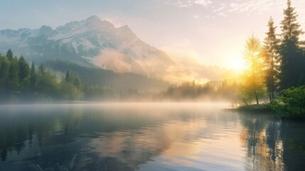 Fototapeta premium Serene mountain lake at sunrise