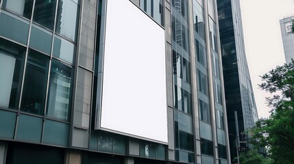 Obraz premium Office building for tech startups featuring a tall narrow blank billboard.