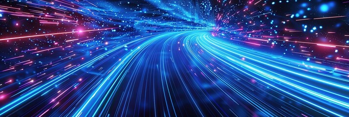 Fototapeta premium Digital Connection and Technology on Blue Gradient Background with White Dots. Ideal Web Banner Template for Computer Science and Artificial Intelligence Concepts