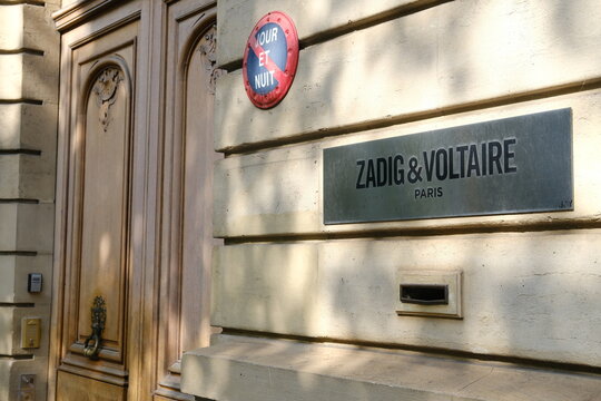 A tight shot of the facade of the Zadig and Voltaire office. Paris, France - May 24, 2024. 