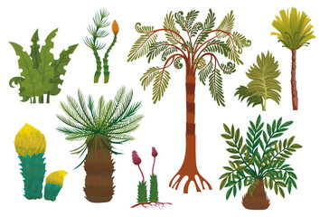 Set of prehistoric plants. Ancient wild nature.
