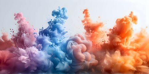 Vibrant and energetic bursts of colors splattered on an isolated white backdrop, visually stunning