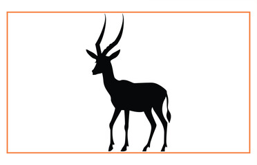 antelope animal sihouette and illustration, Black silhouette of an antelope on a white background
