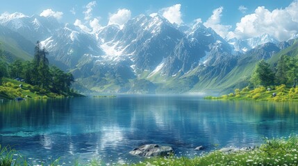 view of the lake under the mountain