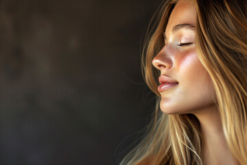 a woman with her eyes closed and her eyes closed