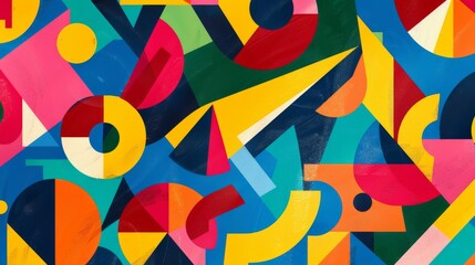 A vibrant, geometric pattern background with bold shapes and bright colors, ideal for a modern and dynamic design.