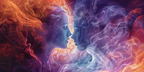 Eternal Devotion: Souls United in Heavenly Bond - Souls reunited in the afterlife, their love transcending time and space as they embrace in a moment of eternal devotion