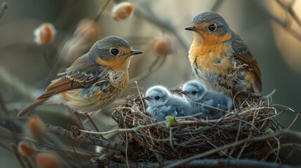 bird with its chicks in the nest