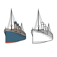 cruise ship vector illustrations on white background. drawing with line art style. simple design outline style. easy to edit