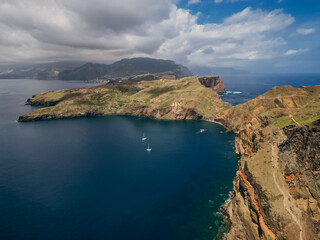 Obraz premium aerial shot of the Eastern tip of Madiera, an island in Atlantic, Portugal
