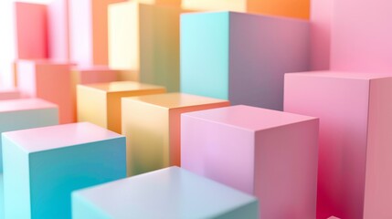 Colorful gradient geometric shapes, pastel 3d cubes composition. Modern abstract art concept