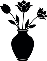        Tulip rose flower vase vector illustration.

