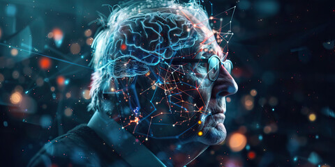 Alzheimer's Disease: The Memory Loss and Cognitive Decline - Visualize a person with highlighted brain showing neurodegeneration, experiencing memory loss and cognitive decline