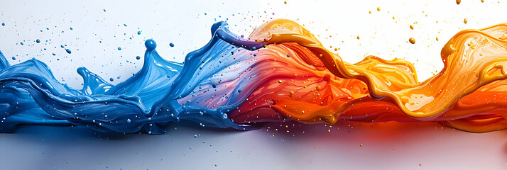 Vivid paint splashes in various vibrant hues isolated on a white background, creating a striking contrast