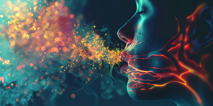 Asthma: The Shortness of Breath and Wheezing - Visualize a person with highlighted airways showing inflammation