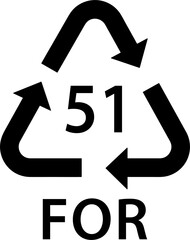 organic recycling code FOR 51, cork symbol, ecology recycling sign, identification code, bottle stoppers, place mats, construction material, black filled icon