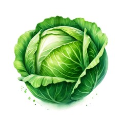 Obraz premium A realistic watercolor illustration of a green cabbage with lush green leaves, isolated on a white background