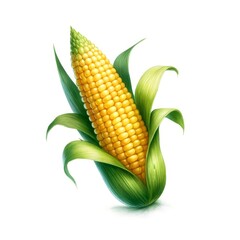 A single ear of corn with green husks, illustrated in a realistic watercolor style, isolated on a white background.

