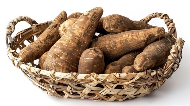 Fresh Edible yam roots basket isolated on white background : Generative AI