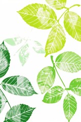 Green and light green leaf stamp print in the style of clipart on a white background 