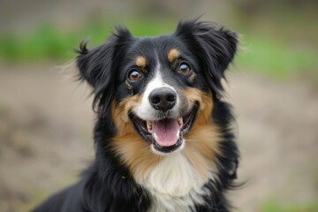 Fototapeta premium Happy black and tan dog with open mouth
