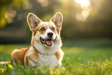 Corgi with a delighted expression in sunlight