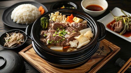 Japanese food rice in pork and hot pot soup calls Zosui : Generative AI