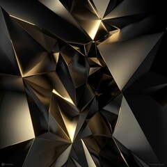 Obraz premium Realistic Black Luxury Background with Gold Triangle. Abstract Background and Backdrop in 3d Style with Polygons