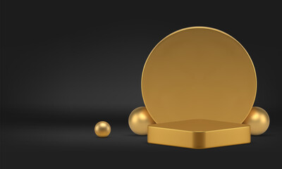 Luxury 3d podium pedestal metallic geometric stand for product show realistic vector