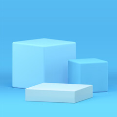 3d podium pedestal light blue squared stand for product show realistic vector illustration