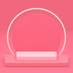 3d podium squared step pedestal pink geometric display realistic vector illustration