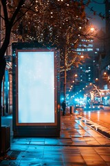 Fototapeta premium blank advertisement billboard at night city, mockup of white ad board, empty banner citylight