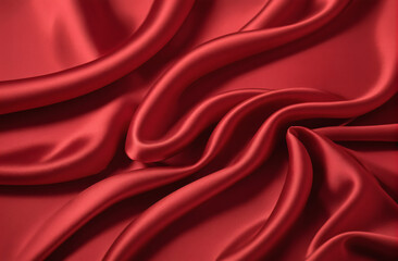 Obraz premium Background with empty red silk flowing fabric background, luxurious fabric textile decoration for poster, banner or cover design, for luxury product display with copy space