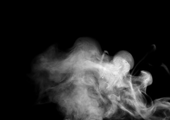 Collection of animated white smoke on black background. Smoke clouds. Isolated abstract lines.