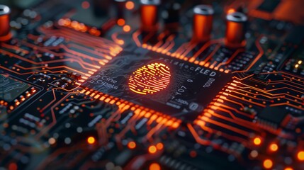digital fingerprint on motherboard backgrounds, digital security and access concepts