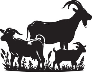 Black and white vector png silhouette of a goat or sheep or lamb without background