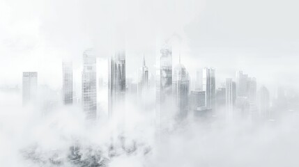 Fototapeta premium minimal white abstract background and a city with tall buildings in the subtle background 