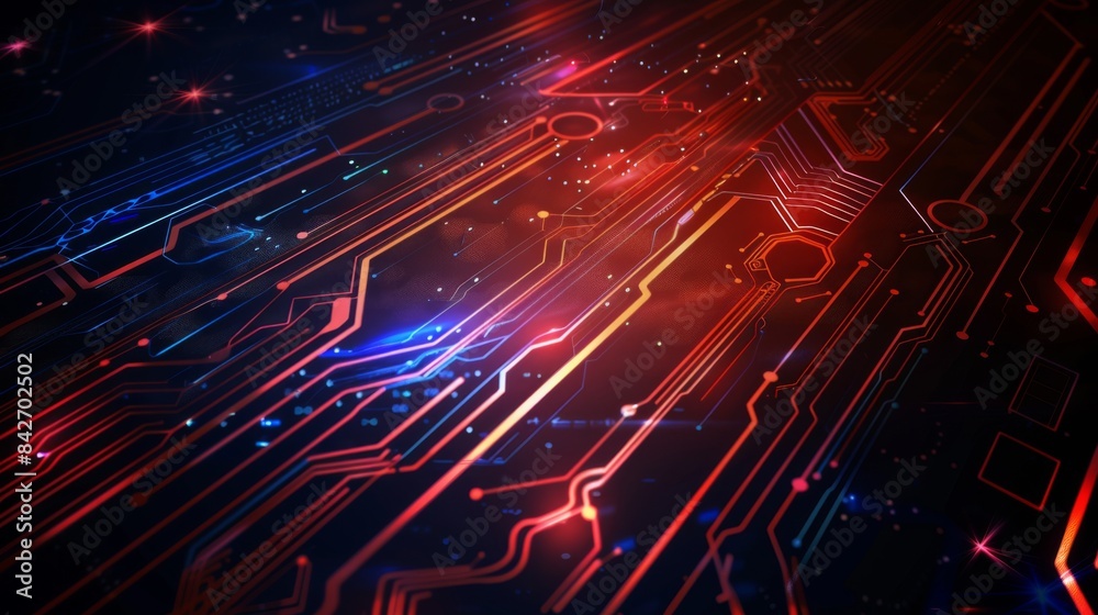 Poster an abstract digital background with circuit lines and technological elements, ideal for tech and inn