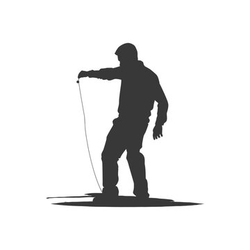 Silhouette of Man Mic Dropping, Isolated on White Background