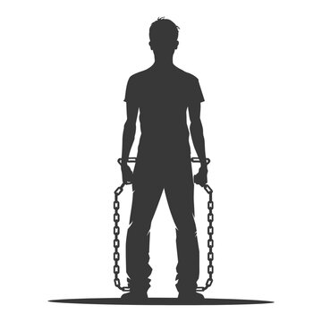 Chained Silhouette: Man Trapped by Heavy Chains, Black and White Concept.