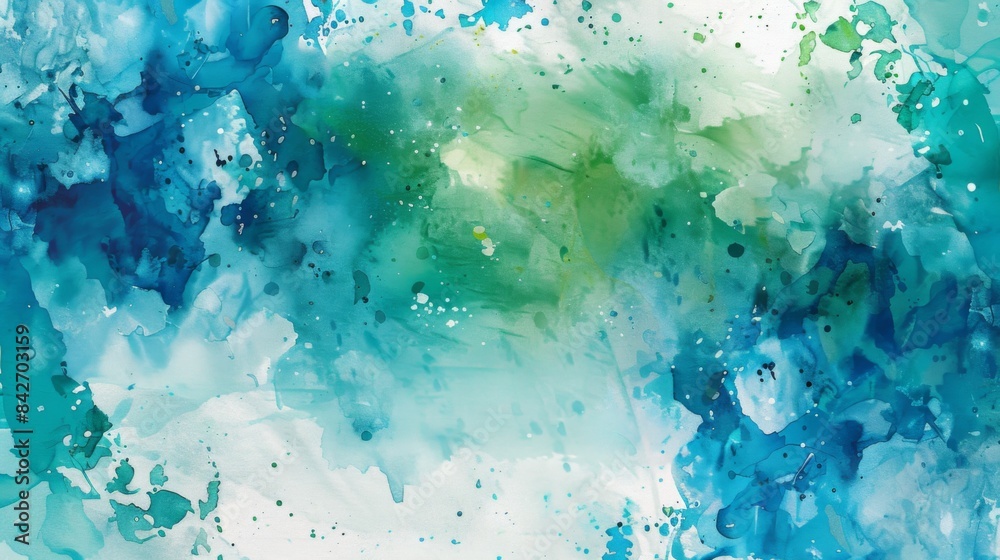Aufkleber An abstract watercolor background with splashes of blue and green hues, creating a dreamy and artistic effect.