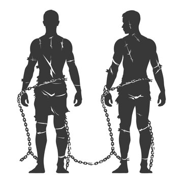 Silhouetted, Shackled Figure: Scars, Chains, Broken Bonds, Historical Oppression Symbol