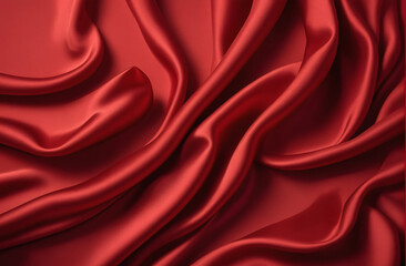 Background with empty red silk flowing fabric background, luxurious fabric textile decoration for poster, banner or cover design, for luxury product display with copy space