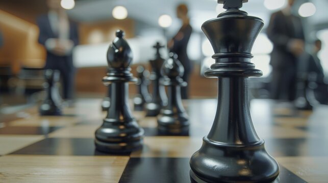 corporate business team competition and strategy concept, industrial espionage and business wars concept, businessman people playing chess tactics