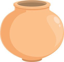 Round clay pot standing on white background illustration