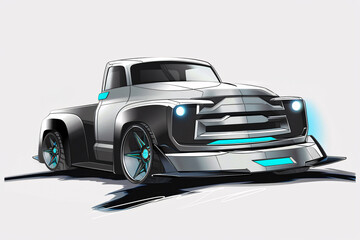 Concept Design Sketches - Retro Futuristic Pickup Truck