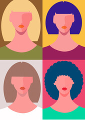 Woman portrait in fashionable flat style. Fashion illustration